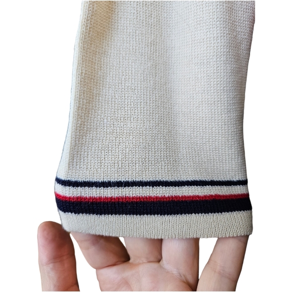 Jones&Co wool blend ivory tunic cardigan navy red striped bottom side slit L - Picture 10 of 15